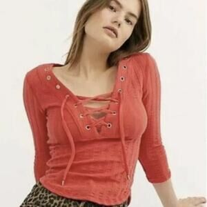 Free People  Ice Cold 3/4 Sleeve Grommet Top